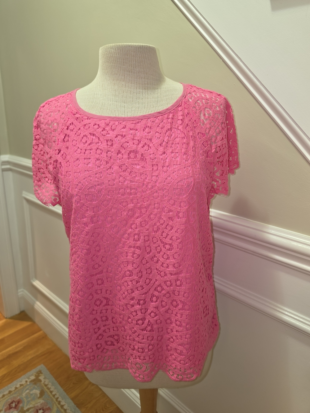 J. Crew Factory Hot Pink Lace Short Sleeve Blouse